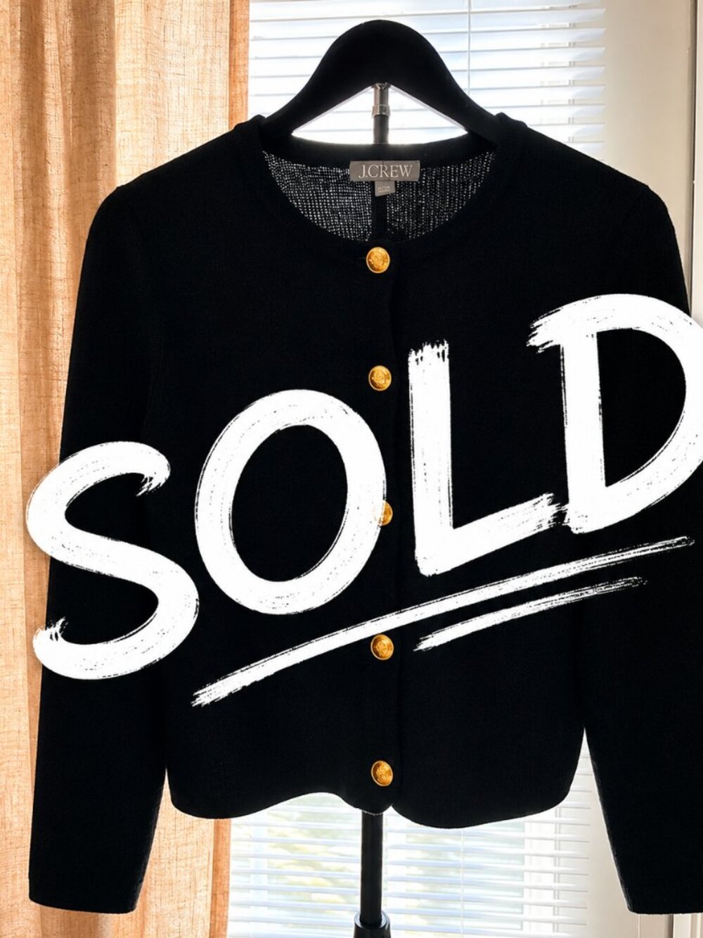 j. Crew 100% Cotton Heavy Weight Cardigan Sweater gold buttons EUC L black
